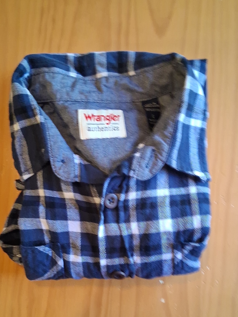 Wrangler Blue and White Plaid Button-Down Shirt